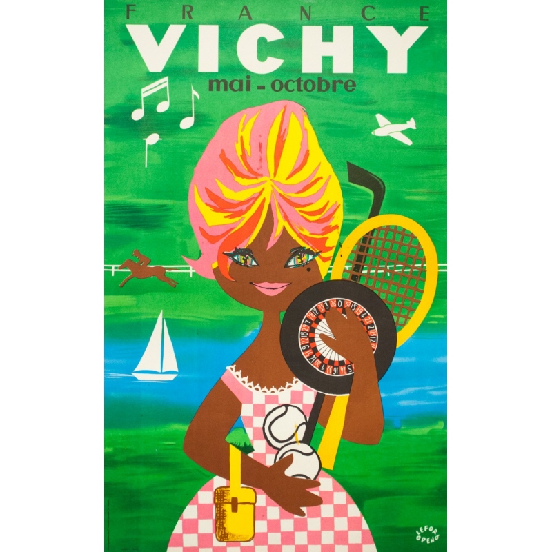 Affiche ancienne de voyage - Lefor openo - Circa 1960 - Vichy Bardot - 100 par 62 cm