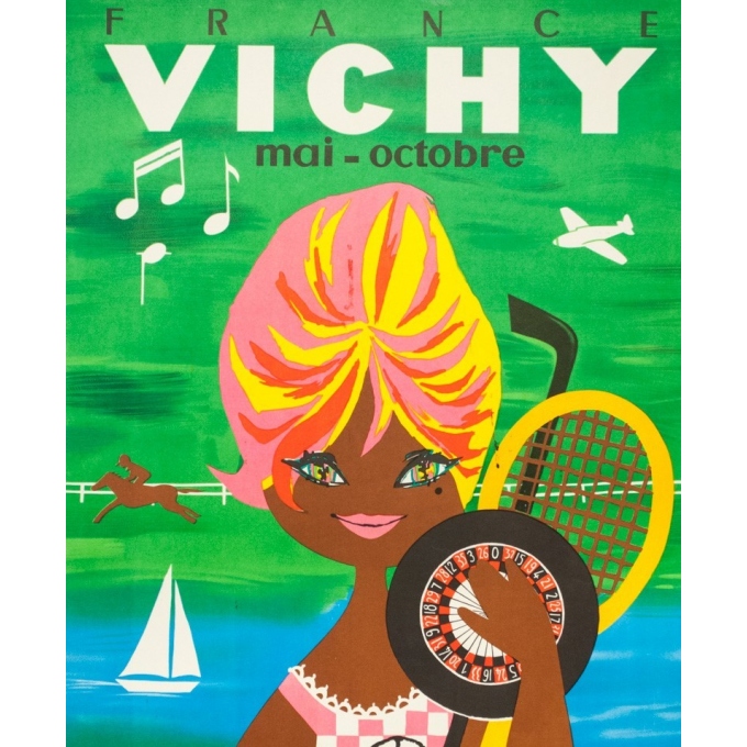 Vintage travel poster - Lefor Openo - Circa 1960 - Vichy Bardot - 39.4 by 24.4 inches - 2