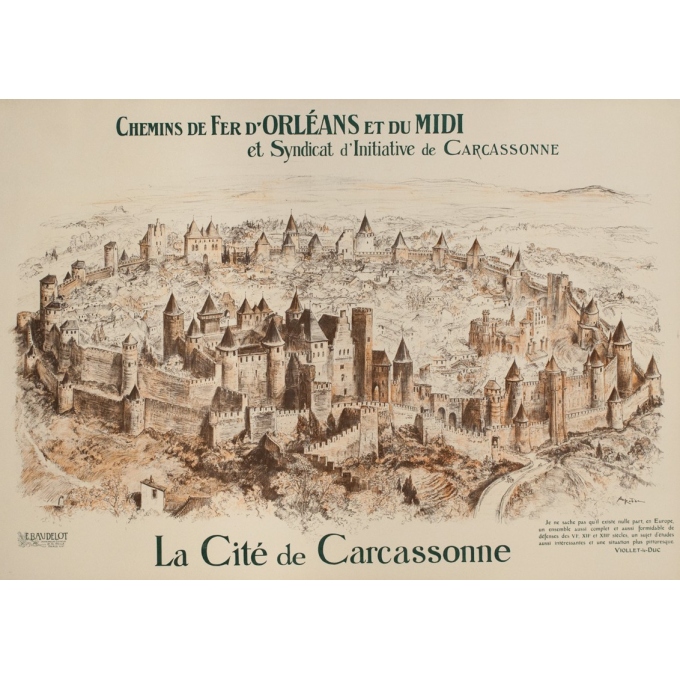 Vintage travel poster - A.Robida - Circa 1900 - Cité de Carcassonne - 41.7 by 29.5 inches