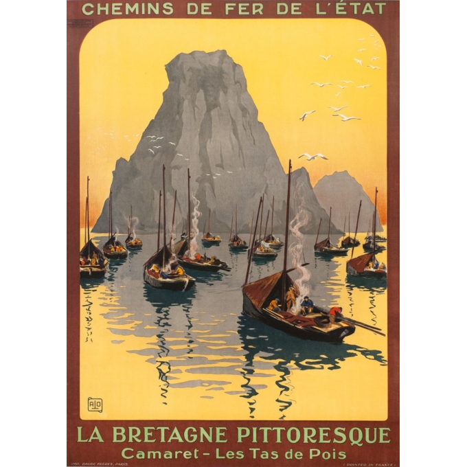 Affiche ancienne de voyage - Hallo - Circa 1925 - Camaret les tas de pois Bretagne - 104.5 par 75 cm