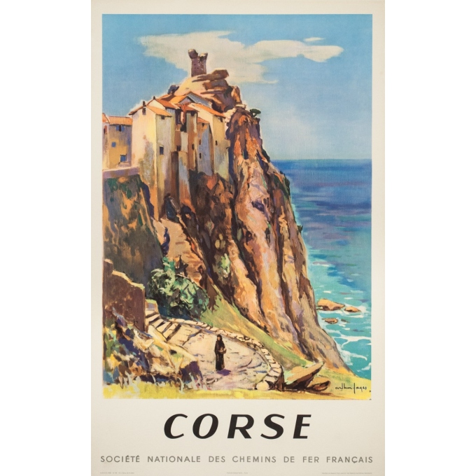 Vintage travel poster - Arthur Fages - 1958 - Corse SNCF - 39.4 by 24.8 inches