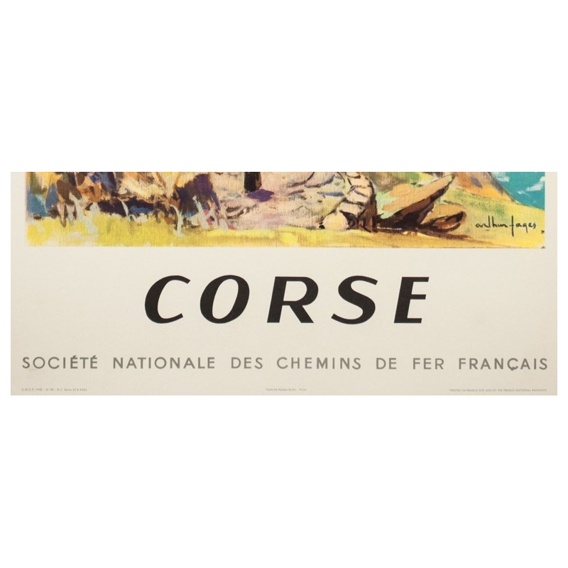 Vintage travel poster - Arthur Fages - 1958 - Corse SNCF - 39.4 by 24.8 inches - 3
