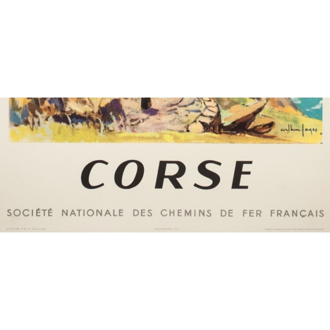 Vintage travel poster - Arthur Fages - 1958 - Corse SNCF - 39.4 by 24.8 inches - 3