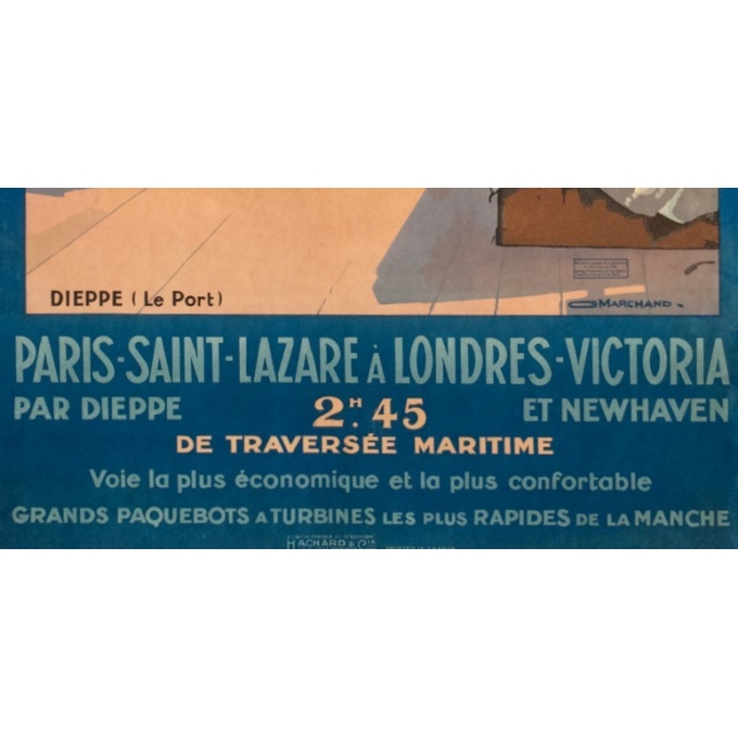 Affiche ancienne de voyage - Guy Marchand  - Circa 1920  - Le Port de Dieppe - 120 par 73 cm - 3