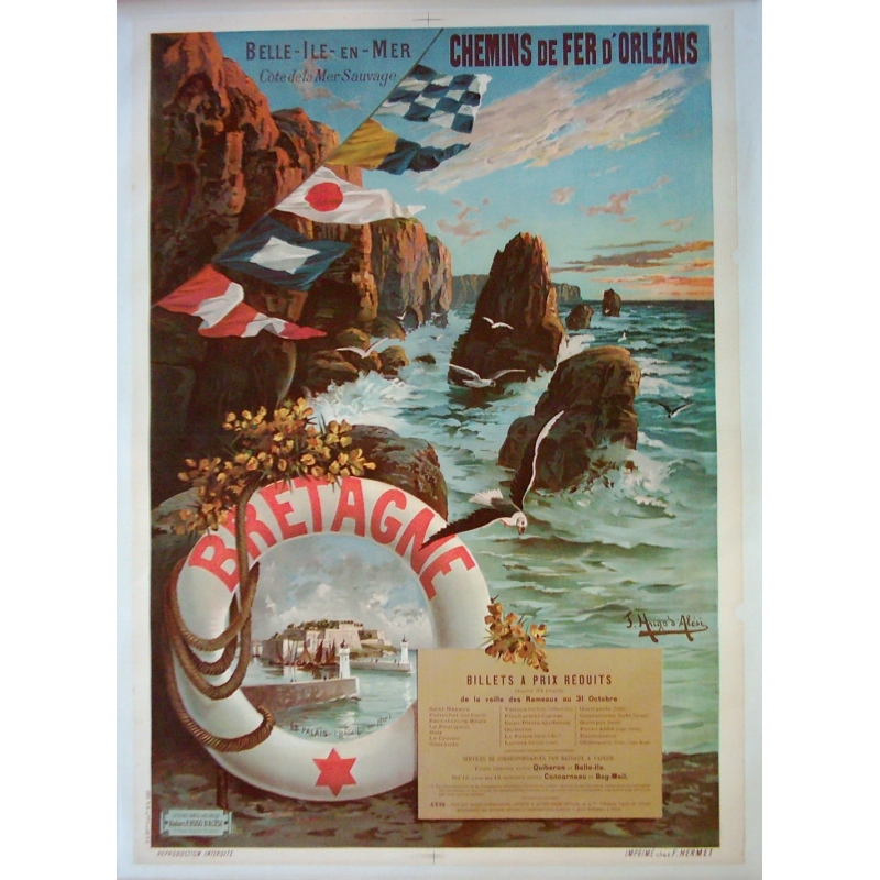 Affiche des chemins de fer d'Orléans illustrant Belle-Ile-en-Mer. Elbé Paris.