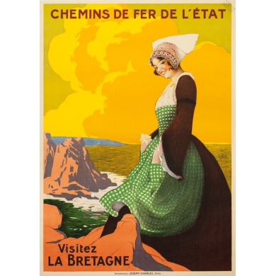 Affiche ancienne de voyage - J. Stall - Circa 1920 - Visitez la Bretagne - 103 par 75.5 cm