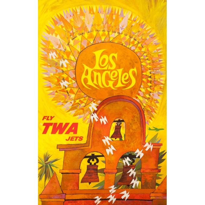 Affiche ancienne de voyage - David Klein - Circa 1965 - TWA Los Angeles Californie USA - 101 par 63.5 cm