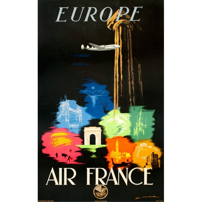 Affiche ancienne de voyage - Maurus - 1948 - Air France Europe - 98 par 61 cm