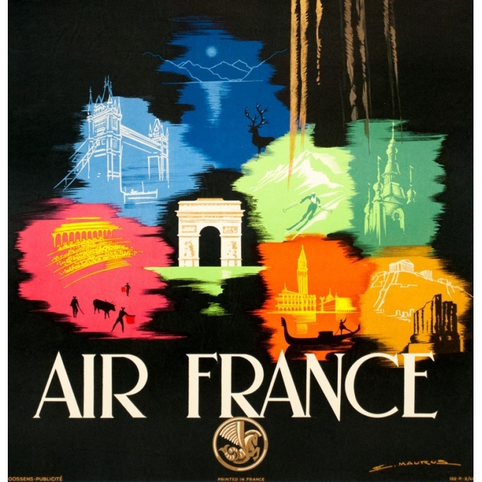 Affiche ancienne de voyage - Maurus - 1948 - Air France Europe - 98 par 61 cm - 3