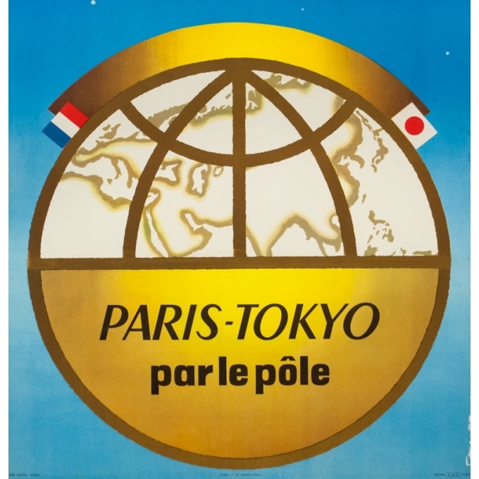 Affiche ancienne de voyage - Excoffon - 1958 - Air France Paris Tokyo Japon - 100 par 63 cm - 3