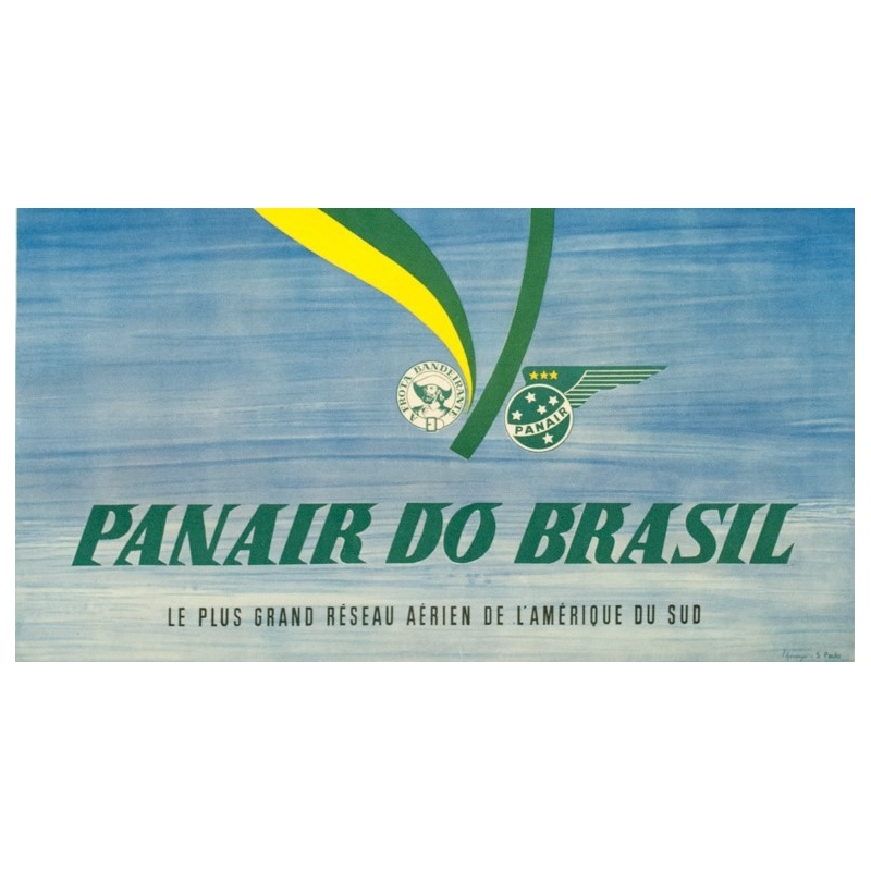 Vintage travel poster - S. Paulo - Circa 1955 - Panair Brasil Brésil - 39.8 by 24.8 inches - 3