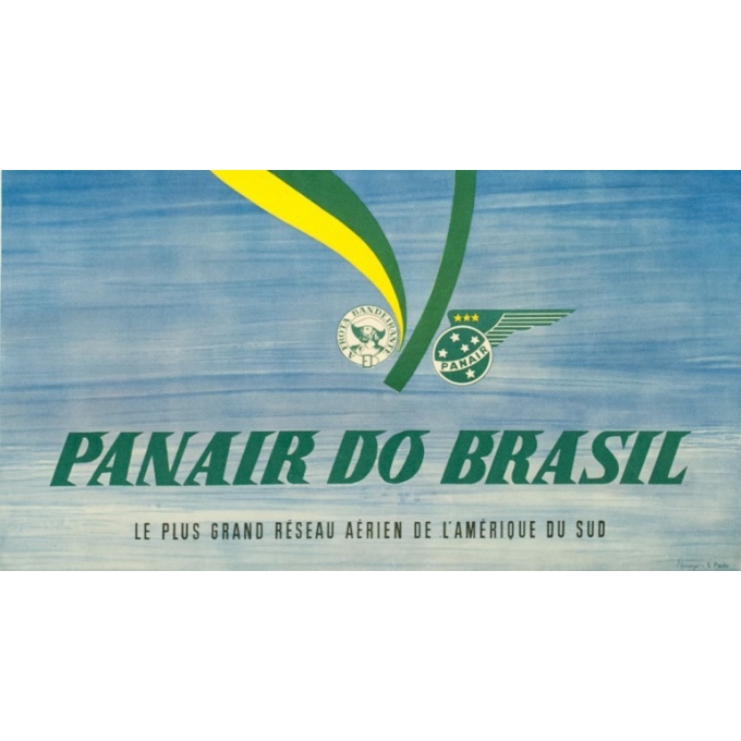 Vintage travel poster - S. Paulo - Circa 1955 - Panair Brasil Brésil - 39.8 by 24.8 inches - 3