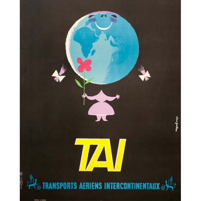 Vintage travel poster - Alain Gauthier - Circa 1955 - TAI - 38.6 by 24.4 inches - 3