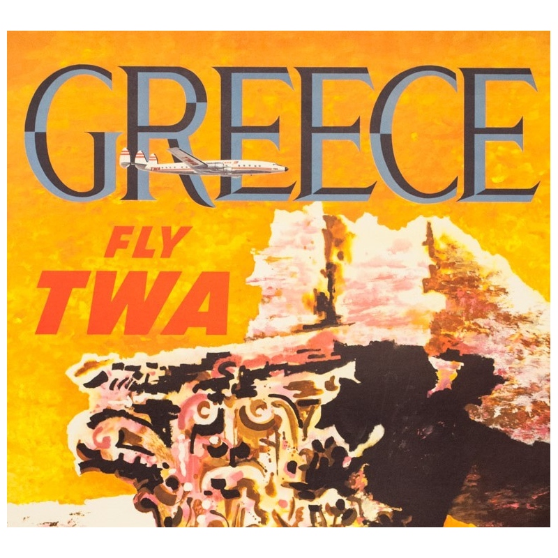Affiche ancienne de voyage - David   - Circa 1960 - TWA Greece Grèce  - 101.5 par 63.5 cm - 2