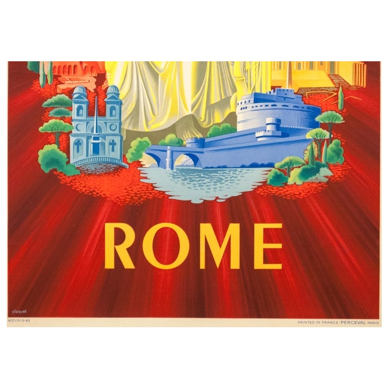 Affiche ancienne de voyage - Plaquet - 1949 - Air France Rome Roma italie Italia - 99 par 60 cm - 3