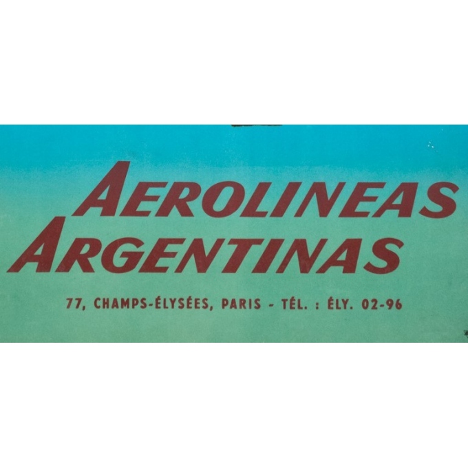 Affiche ancienne de voyage - Glenisson - Circa 1955 - Aerolinas Argentinas Argentine - 99.5 par 64 cm - 3