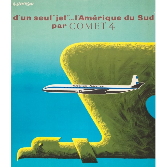 Affiche ancienne de voyage - Glenisson - Circa 1955 - Aerolinas Argentinas Argentine - 99.5 par 64 cm - 2