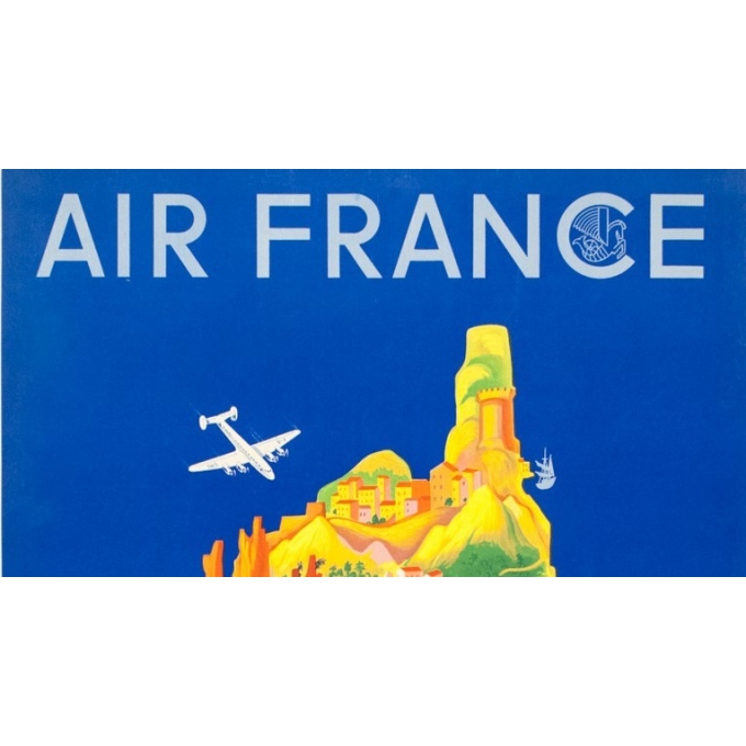 Vintage travel poster - Lucien Boucher - 1949 - Air France Corse Corsica - 39.4 by 23.6 inches - 2