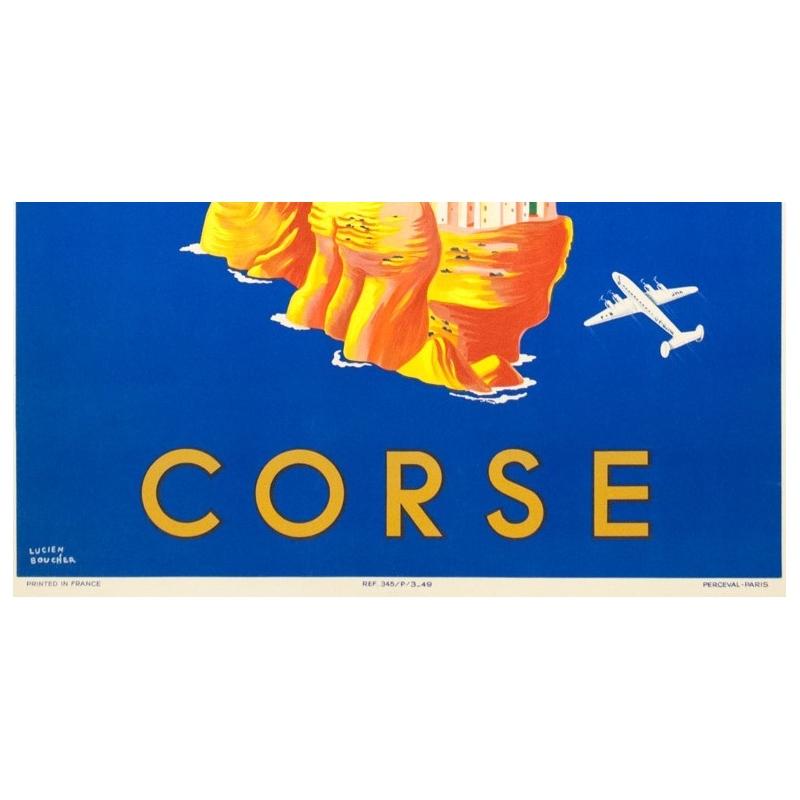 Affiche ancienne de voyage - Lucien Boucher - 1949 - Air France Corse Corsica - 100 par 60 cm - 3