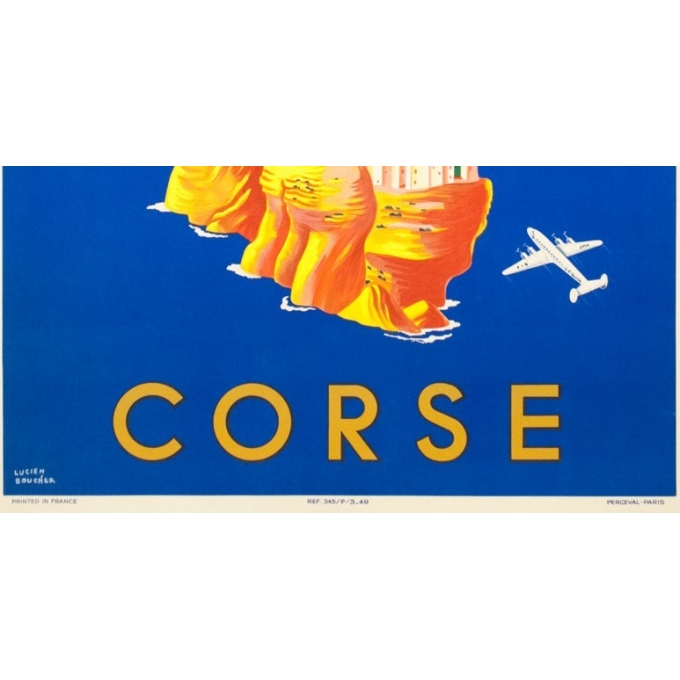 Vintage travel poster - Lucien Boucher - 1949 - Air France Corse Corsica - 39.4 by 23.6 inches - 3
