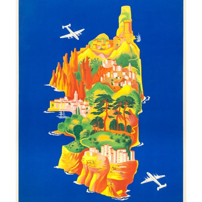 Vintage travel poster - Lucien Boucher - 1949 - Air France Corse Corsica - 39.4 by 23.6 inches - 4