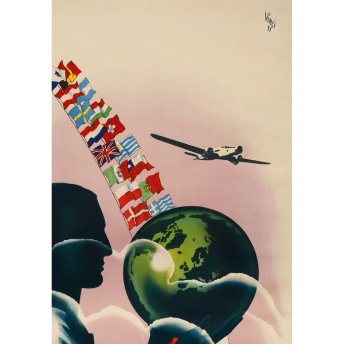 Affiche ancienne de voyage - Vinci - 1937 - Air France Réseau aérien mondial - 99.5 par 60 cm - 2