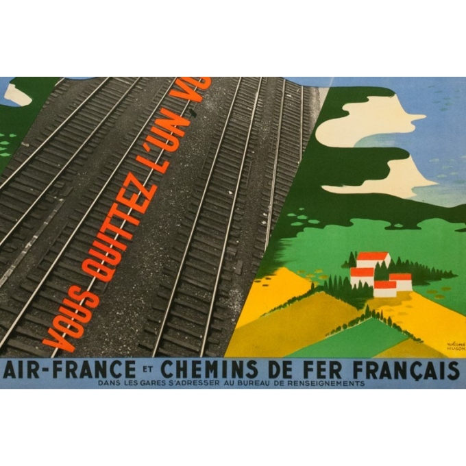 Affiche ancienne de voyage - Roland Hugon - 1938 - Air France Air Fer - 100 par 61 cm - 3