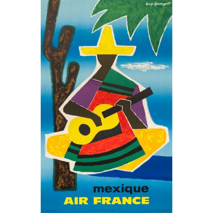 Affiche ancienne de voyage - Guy Georget - 1962 - Air France Mexique Mexico - 99 par 61 cm