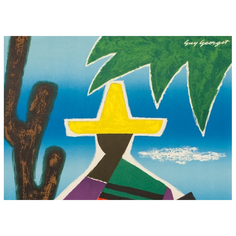 Affiche ancienne de voyage - Guy Georget - 1962 - Air France Mexique Mexico - 99 par 61 cm - 2