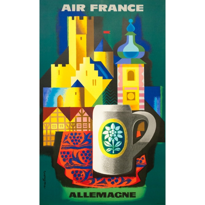 Affiche ancienne de voyage - Nathan - 1963 - Air France Allemagne Germany - 99 par 61.5 cm