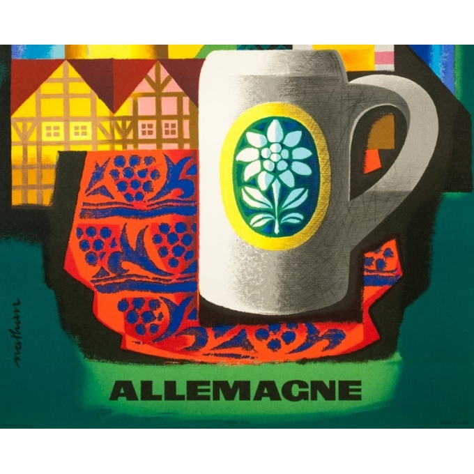 Vintage travel poster - Nathan - 1963 - Air France Allemagne Germany - 39 by 24.2 inches - 3