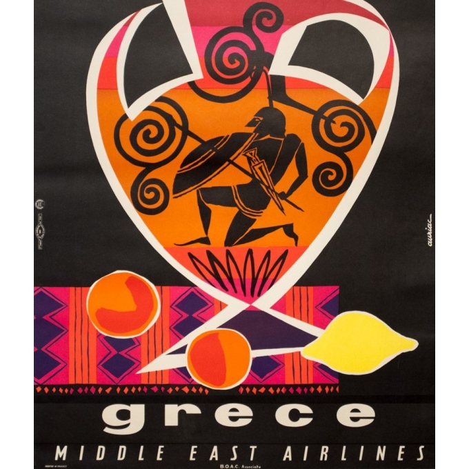 Vintage travel poster - Auriac - Circa 1960 - MEA Grèce Greece - 31.5 by 20.9 inches - 3 Vintage travel poster - Auriac - Circa 1960 - MEA Grèce Greece - 31.5 by 20.9 inches - 3