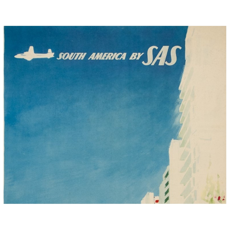Vintage travel poster - Don - Circa 1960 - SAS Scandinavian Airline Rio Brésil Brazil - 39 by 24.4 inches - 2