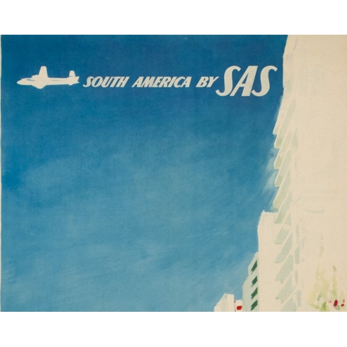 Affiche ancienne de voyage - Don - Circa 1960 - SAS Scandinavian Airline Rio Brésil Brazil - 99 par 62 cm - 2