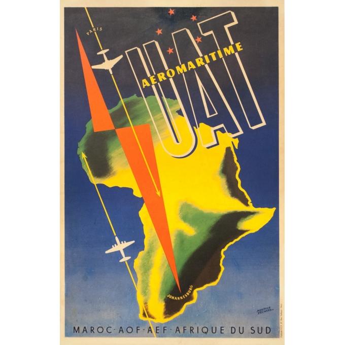 Vintage travel poster - Maurice Pecnard - Circa 1955 - UAT Aéromaritime - 39 by 24.4 inches