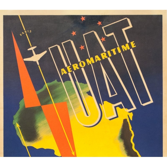 Affiche ancienne de voyage - Maurice Pecnard - Circa 1955 - UAT Aéromaritime - 99 par 62 cm - 2