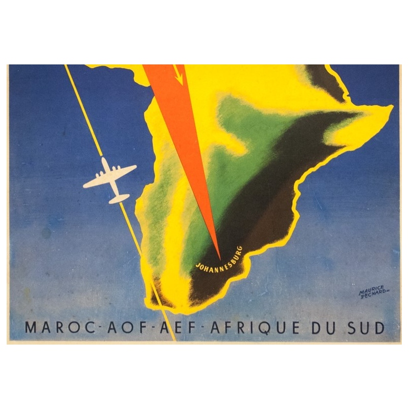 Vintage travel poster - Maurice Pecnard - Circa 1955 - UAT Aéromaritime - 39 by 24.4 inches - 3