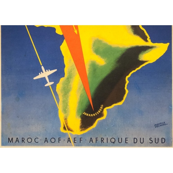 Affiche ancienne de voyage - Maurice Pecnard - Circa 1955 - UAT Aéromaritime - 99 par 62 cm - 3