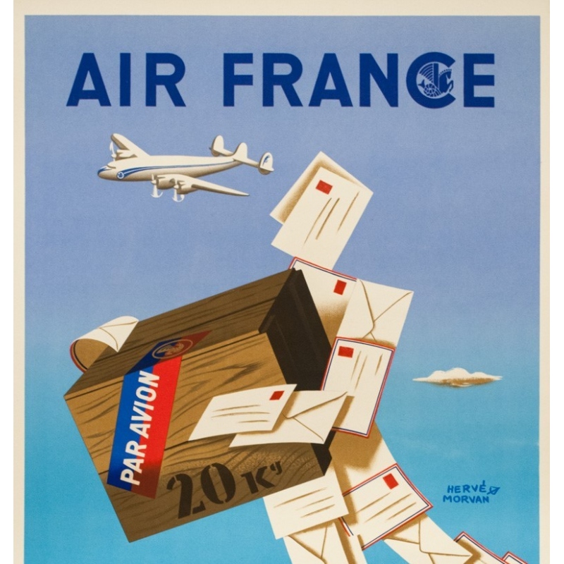 Vintage travel poster - Hervé Morvan - 1950 - Air France Colis Postal - 39.4 by 23.6 inches - 2