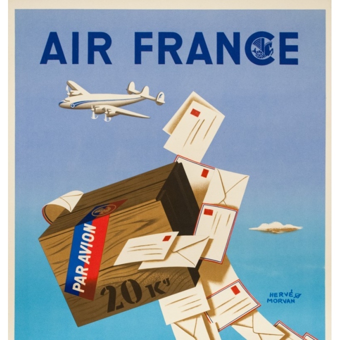 Affiche ancienne de voyage - Hervé Morvan - 1950 - Air France Colis Postal - 100 par 60 cm - 2