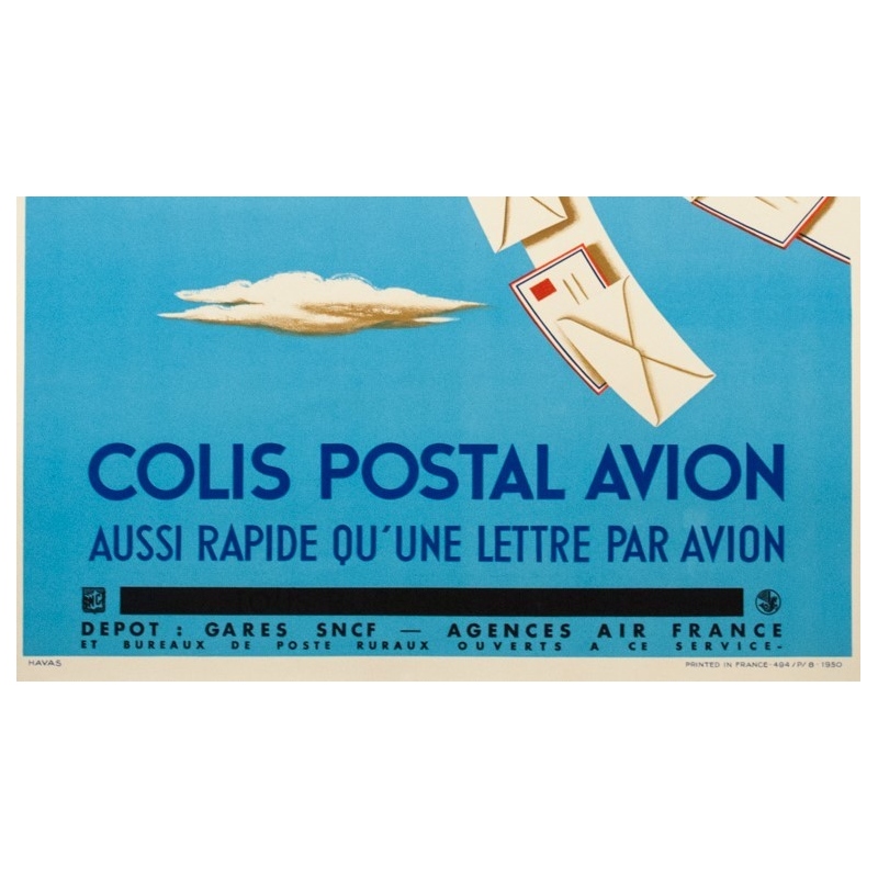 Affiche ancienne de voyage - Hervé Morvan - 1950 - Air France Colis Postal - 100 par 60 cm - 3