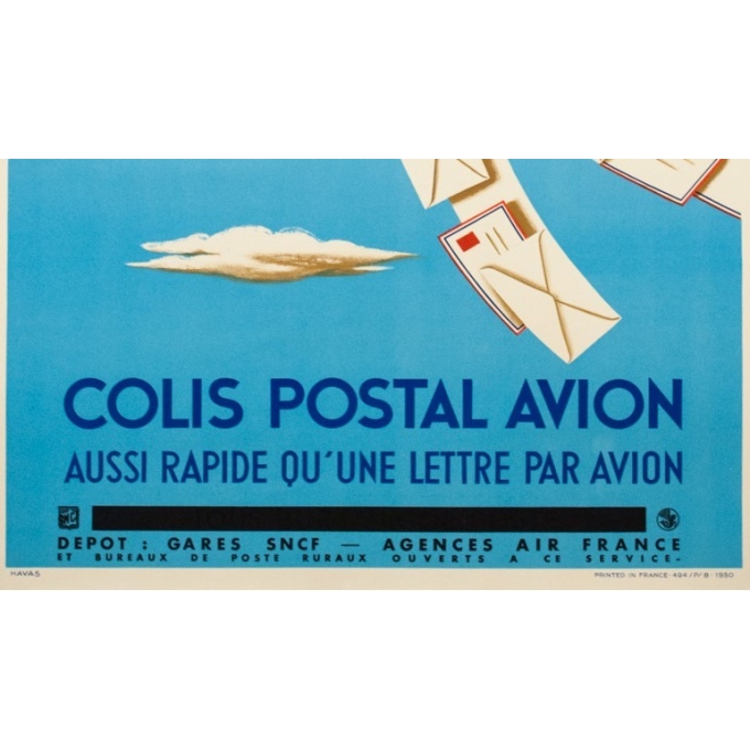 Affiche ancienne de voyage - Hervé Morvan - 1950 - Air France Colis Postal - 100 par 60 cm - 3