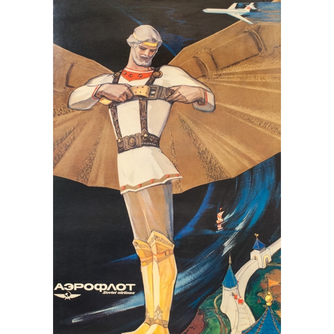 Affiche ancienne de voyage - Deayhnk - Circa 1960 - Soviet Airline Russie Russia - 100 par 68 cm