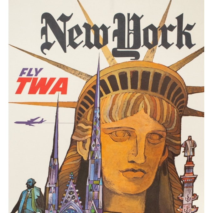 Vintage travel poster - David Klein - Circa 1970 - TWA New York NYC USA - 39.8 by 25 inches - 2