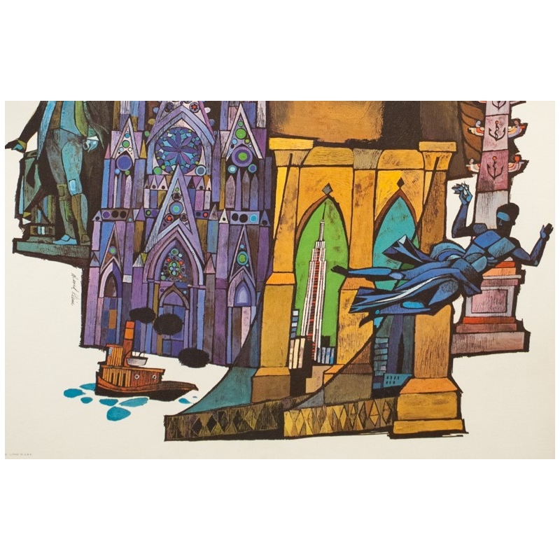 Affiche ancienne de voyage - David Klein - Circa 1970 - TWA New York NYC USA - 101 par 63.5 cm - 3