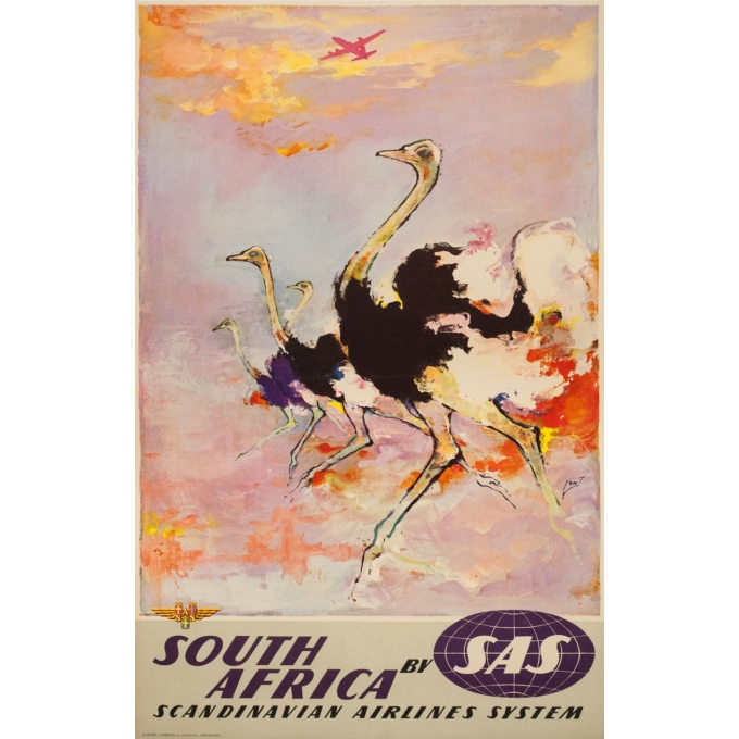 Vintage travel poster - Don - Circa 1960 - SAS Scandinavian Airline South Africa Afrique Du Sud - 39.4 by 24.8 inches