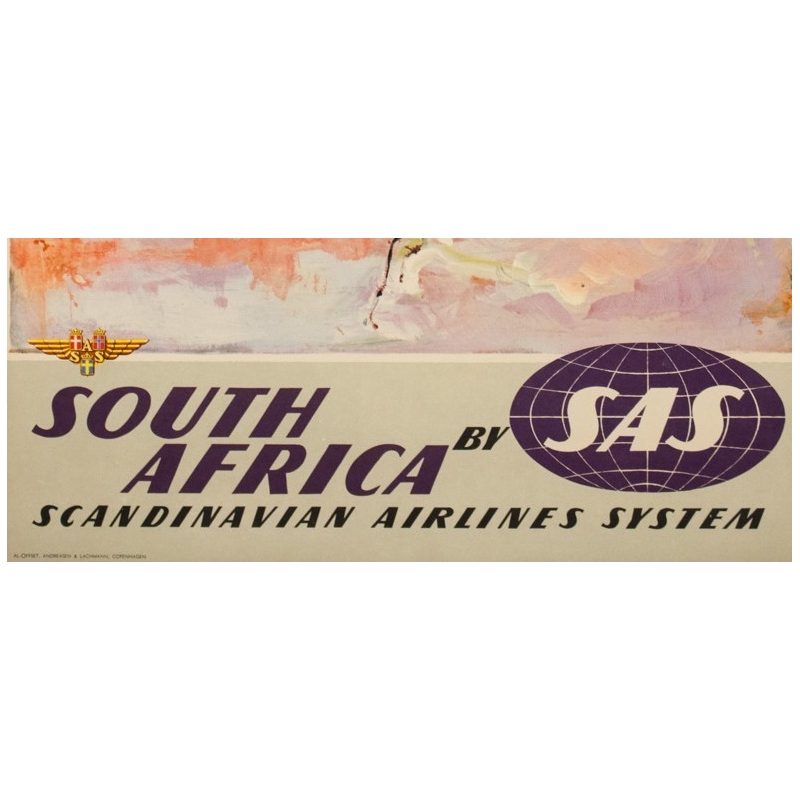 Vintage travel poster - Don - Circa 1960 - SAS Scandinavian Airline South Africa Afrique Du Sud - 39.4 by 24.8 inches - 3