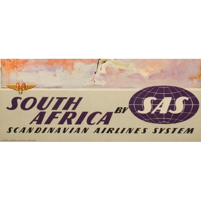 Affiche ancienne de voyage - Don - Circa 1960 - SAS Scandinavian Airline South Africa Afrique Du Sud - 100 par 63 cm - 3