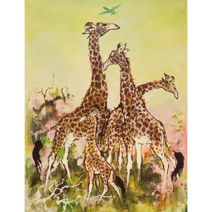 Affiche ancienne de voyage - Don - Circa 1960 - SAS Africa Afrique Girafes - 100 par 63 cm - 2