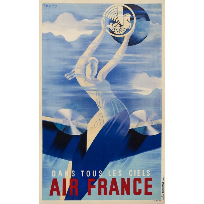 Affiche ancienne de voyage - Roger de Valerio - 1935 - Air France Dans Tous Les Ciels - 98.5 par 61 cm